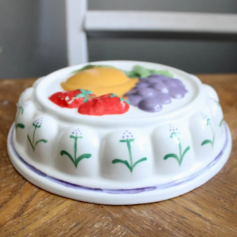 Vintage 80's Ceramic Fruit Floral Cake/Jello Mold Decorative Wall Hanging